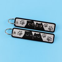 1PCS Cute Cartoon Black Cats Embroidery Key Tag Keychains for Car Motorcycle Keys Holder Bags Accessories Women Men Keyring