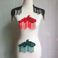 Fashion Red Black Grey Green Crystal Rhinestone Trims for Hair-dress Garments Hats Decoration Crystal Fringe Beaded Applique