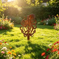 1Pc Iron Garden Decoration Stake, Nautical Themed Ornament, Housewarming Gift, Minimalist Decor, Garden Decoration, Octopus Ocean Lawn Sign, Seaside Terrace Gift.