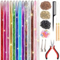 2600 Strands 48'Glitter Synthetic Hair Accessory Kit with Tools Heat-Resistant Strands for Braids Ponytails for Parties Weddings