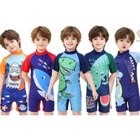 Boys Shark Print One Piece Swimsuit Sun Protection Short Sleeve Kids Swimwear 2-12Y Toddler Quick Dry Bathing Suit Beach Pool