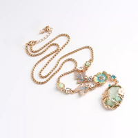 New Chinese Retro Butterfly Love Flower Drop Glaze Butterfly Flower Hanfu Long Necklace Hoodie Chain for Women