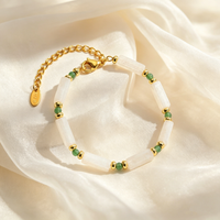Delicate White Jade Bracelet for Women, Fashion Green Natural Stone Boho Bracelets, Stainless Steel Unique Jewelry Gift