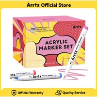 Arrtx Acrylic Markers 120 Colors Brush Tip Paint Pens Water Based Ink No Toxic Waterproof for Rock Painting Wood Stone Glass