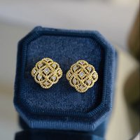 Huitan Trendy Gold Color Stud Earrings for Women Hollow Design Luxury Female Earrings Wedding Party Temperament Elegant Jewelry