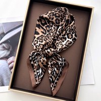 Imitation Silk Square Scarf For Women leopard Printed Bandanas Hairband Luxury Hijab Neckerchief Elegant Shawl Wraps