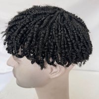 8mm Afro Curl Twist Crochet Braids Hair for Black Men Toupee 100% Human Hair Thin Skin Full PU V Loop Wigs for Man Jet Black 1#