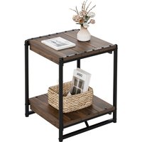 Industrial End Side Table/Nightstand for Living Room Bedroom- Large Wood End Table with 2 Tier Storage Shelf, Modern Bed Table