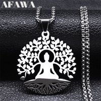 Buddhism Meditation Buddha Yoga Pendant Necklace Stainless Steel Tree of Life Necklace Buddhist Jewelry Collares Para Mujer