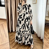 Bohemain Printed Maxi Dresses ZANZEA Fashion Women Long Lantern Sleeve Muslim Abaya Dress Hijab Robe Kaftan Buttons Up Vestidos