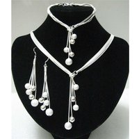Collier de perles à cinq fils couleur argent pour dames, bracelet, boucle d'oreille, bijoux de mariage, cadeau de fête, haute qualité, nouveau