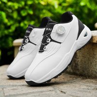 Men Rotary Buckle Spiked Golf Shoes Waterproof Leather Non Slip Outdoor Sports Sneakers White Black Red