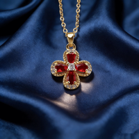 Light Luxury Gold Plated Flower Red Crystal Pendant Necklace Clavicle Chain For Women Wedding Birthday Anniversary Party Gift