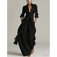 2026 Spring Summer New High Waist Jumpsuit Women Elegant Solid Color Short Sleeve Wide Leg Jumpsuits Fashion Loose Casual Long