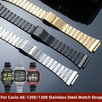 For Casio Small Square AE-1200WH AE1300 W-218 Stainless Steel Watch Strap Lightweight Metal Bracelet Convex 18mm Watch Chain