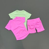 2 Piece HISTELLO Sportswear Suit Women Seamless Short Sleeve Sports Tee Elastic Shorts Workout Gym Yoga Running Active Tracksuit