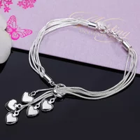 925 Sterling Silver Bracelets Fine Snake Bone Chain Hanging Heart for Women Wedding Party Gift High Quality Fashion Jewelry 20cm