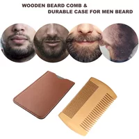 Wood Hair Brush Beard Comb PU Leather Case Mustache Comb Brushing Hair Care Beard Styling Comb Dual Action Fine Coarse Teeth