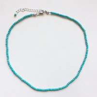 3MM 4MM Faceted Turquoise Necklace Gemstones Natural Stones Beaded Collier Femme Women Unique Vintage BOHO Adjustable