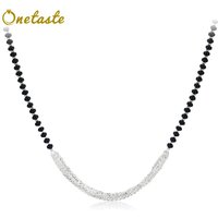 Onyx Black Agate Beaded 925 Sterling Silver Multi Chains Link Necklaces French Style Simple Trendy 40-45cm Choker Necklace Gift