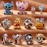 Stitch Angel Charms Fit Original Bracelet, Cartoon Pooh Bear Halloween Pumpkin Cat Coffee Cup DIY Beads for Women Jewelry Making