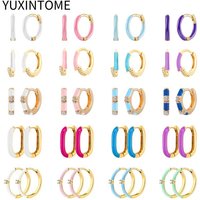 Multicolour Enamel Hoop Earrings for Women 925 Silver Needle Candy Color Huggie Earrings Trendy Party Girls Jewelry Gift