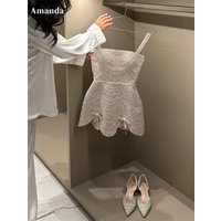 Amanda Customized Glitter Beading A-Line Sleeveless Wedding Dress Sexy Mini vestidos de noche Spaghetti Strap Formal Evening2025