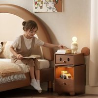 Kids Bedside Table Walnut Wood Cartoon Storage Cabinet With Drawers Small Bedroom Nightstand