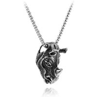 Retro Antique Tin Plated Rhinoceros Pendant Necklace Fashionable Hip-Hop Animal Shaped Accessory for Men Commuting Jewelry