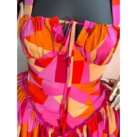 Fashion Printed Women Long Dresses Beach Holiday Street Bowknot Crop High Waist Big Swing Fake 2 Piece Party Dress 2025 New