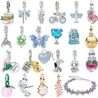 AliExpress NONE S925 Silver Plated Butterfly Bicycle Airplane Clover Heart Wing Bow Charm Flower Bracelet Inlaid Gem DIY Bracelet Gift Jewelry
