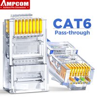 AMPCOM RJ45 Modular Plug, CAT5E CAT6 Pass Through Network Connectors UTP 3/50μ Gold-Plated 8P8C Crimp End for Ethernet Cable