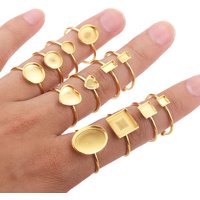 10pcs Adjustable Stainless Steel Open Ring Settings Blank Base Bezel Cabochons Rings For Jewelry Making DIY Finger Ring Blank