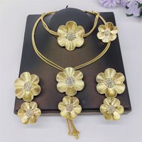 18K Gold Plated 4Pcs Jewelry Set for Chunky Women Necklace Earring Bracelet Ring African Bridal Wedding Party Gifts