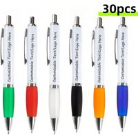 30PCS Customizable Logo Ballpoint Pens White Plastic Promotional Pens for Business School Supplies Hotel & Conference Gifts