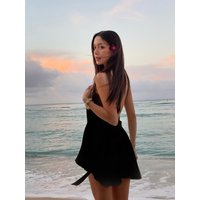 Women's Vacation Beach Sexy Solid Color Backless Halter Mini Dress, Elegant Summer, Perfect for Tropical Getaways