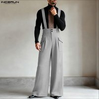 INCERUN Men Jumpsuits Solid Color Loose Casual Male Straps Rompers Streetwear 2026 Elegant Fashion Leisure Overalls Men Pants