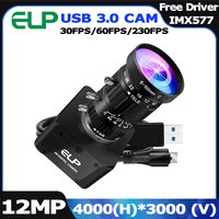 ELP 12MP 4000x3000 USB 3.0 Webcam IMX577 4K 60FPS/1080P 230FPS High Frame Rate USB PC Camera with CS 3X/5X/10X Manual Zoom Lens