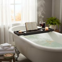 Adjustable Expandable Bath Tray, Bathtub Caddy Organizer with Wine Glass Slot & Tablet Holder for Tub Storage