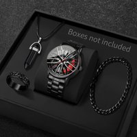 4PCS/Set Fully automatic movement watch, men's vacuum plated wheel style, non mechanical watch+bullet set