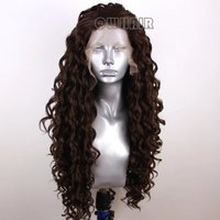 Synthetic Hair Loose Curly 13X4 Lace Front Wig Dark Brown Long 180 Density For African Women Baby Hair Preplucked Daily