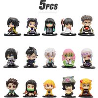 5 Styles/Set Demon Slayer Q Version Tanjiro Nezuko Inosuke Zenitsu Mini Action Figure Anime Character Model Doll Collection Toy