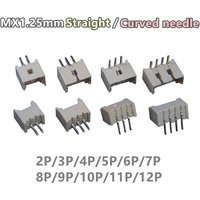 50pcs Micro JST MX1.25 Straight needle/curved needle Connector 2Pin~12Pin Male Pin Header Right Angle 90°/180° 1.25mm Pitch