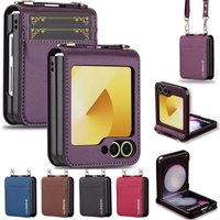 Luxury Crossbody Cards Solt Wallet Leather Case for Samsung Galaxy Z Flip 8 Flip7 Flip 6 5 4 Hand Strap Lanyard Pocket Cover