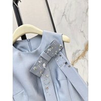 Leisure commuting French sweet diamond studded bow round neck waist A-line skirt summer new style vacation versatile dress