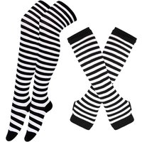 1 Set Women Girls Over Knee Long Stripe Printed Thigh High Cotton Socks Arm Sleeve Gothic Harajuku Gloves Sweet Cute Socks