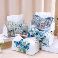 1-Piece Diamond Painting Kit Tissue Box Animal Pattern PU Leather Material Home Dining Room Living Room Desktop Decoration