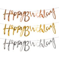 Gold Silver Happy Birthday Banner Bunting Paper Birthday Party Hanging Garland Banner Boys Girls Baby Shower Decoration