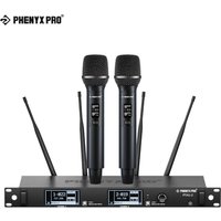 New Phenyx Pro PTAU-2 True Diversity Wireless Microphone System w/ ID Lock, Auto Scan, Cordless Mics for DJ, Karaoke