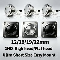 12/16/19/22mm Short Stroke Metal Push Button Switch Waterproof 1NO IP66 Momentary No LED Industrial Start‑Stop Ctrl Switchs